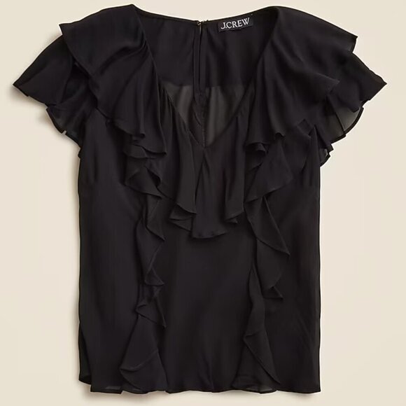 J. Crew All Over Ruffle Chiffon Blouse Sheer Layered Romantic Delicate Black S - Picture 1 of 7